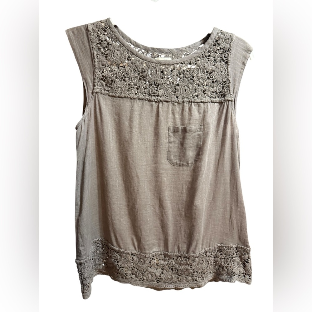 Anthropologie Odille Crochet Trim Tank Boho Chic Neutral Staple Sz 2